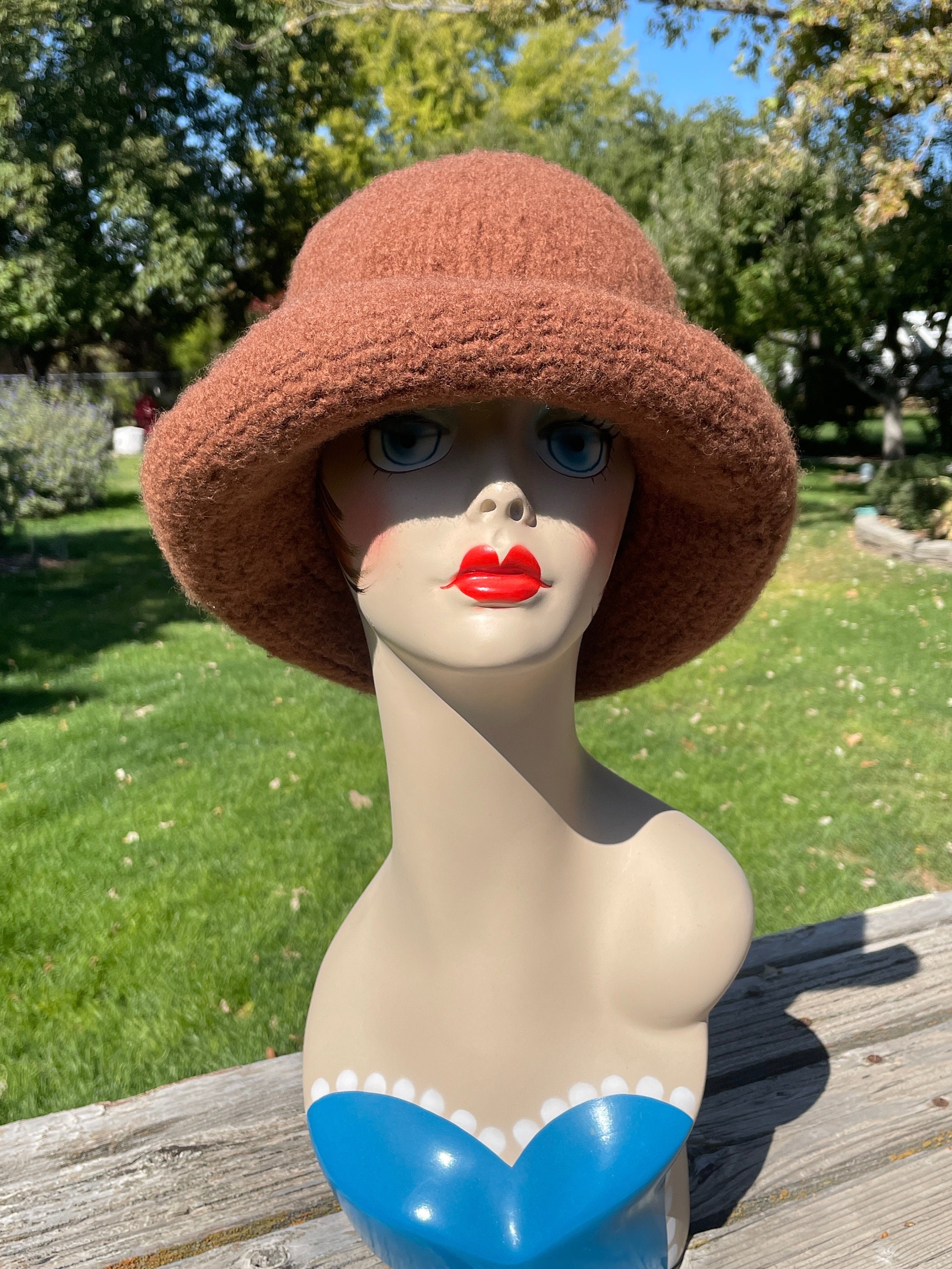 Felted Hat, Hand Knit Hat, Felted Wool & Mohair, Bowler Hat, Brimmed Hat, Brown Felt Hat: Brown Wool - Fiber to Yarn main image 4