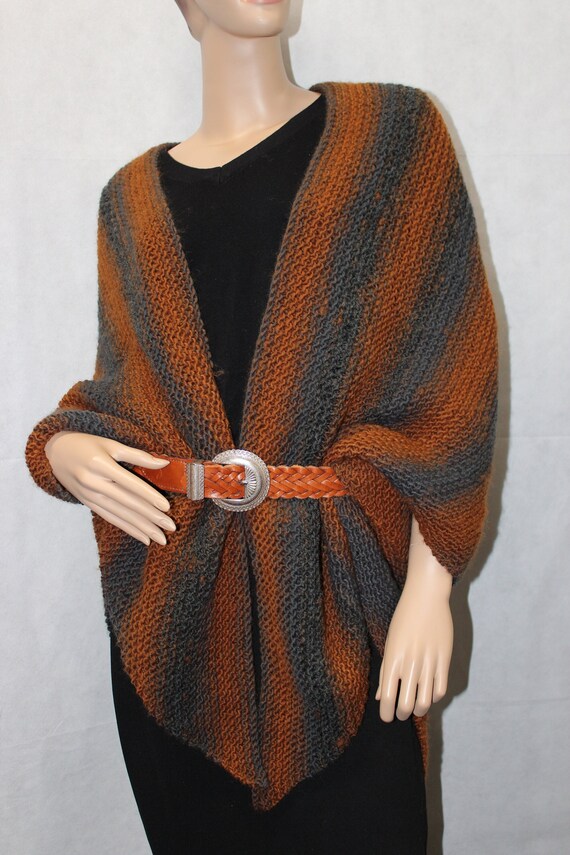 Hand Knit Shawl Knitted Wrap Women s Shawl Iron Grey Copper Shawl Women s Accessories Triangle Knit Shawl Etsy Ireland