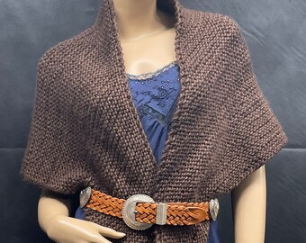 Hand Knit Shawl, Knitted Wrap, Women's Shawl, Chocolate Brown Shawl, Women's Accessories, Triangle Knit Shawl, Handmade Knitted Wrap