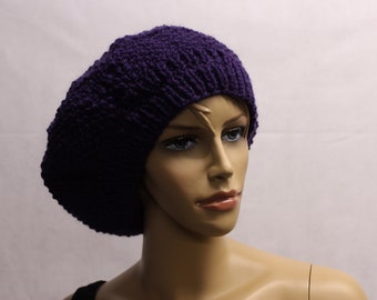 Purple Women's Slouchy Beanie, Knit Slouchy Beanie, Women's Hat, Women's Beanie, Dreadlocks Slouchy Beanie, Women's Winter Hat, Wool Beanie