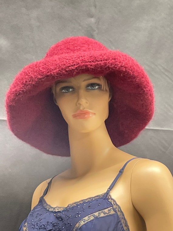 ShiDesigns Red Wool Felted Hat, Hand Knit Hat, Bowler Hat, Brimmed Hat Hand Crafted | Accessories | Shidesigns Red Wool Felted Hat  main image 2