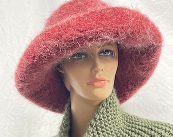 ShiDesigns Red Wool Felted Hat, Hand Knit Hat, Bowler Hat, Brimmed Hat Hand Crafted | Accessories | Shidesigns Red Wool Felted Hat  main image 3