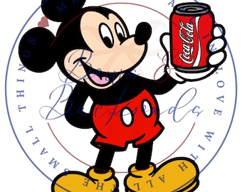 Mickey Mouse holding a Coke can