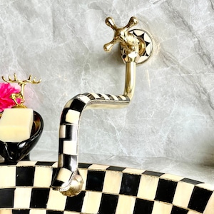 Antique Wall Mount Pot Filler Kitchen Faucet | Unlacquered Solid Brass | Handcrafted Moroccan Design | Single Handle