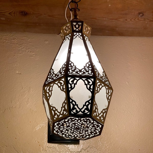 Moroccan Craftsmanship with the Handmade Brass and Relief Glass Moroccan Hanging Light  -Illuminate Your Space with  Oriental Elegance