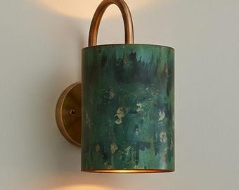 Green Patina Copper Wall Sconce - Handmade Outdoor Indoor Light Fixture - Rustic Modern Architectural Lighting - Farmhouse decor