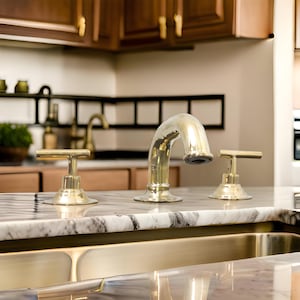 Unlacquered Brass Sink Faucet, 3 Hole Bath Faucet, Unlacquered Brass Vanity Faucet Deck Mounted Faucet