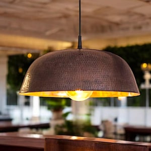 Handmade Hammered Copper Dome Pendant Light | Rustic Industrial Hanging Lamp / Kitchen Island Light  Farmhouse Lighting