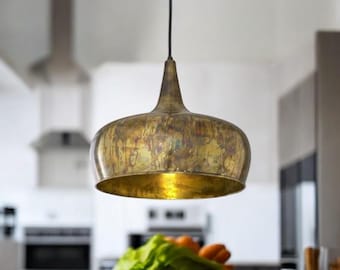 Kitchen Island Pendant Lights, Oxidized Farmhouse brass Copper Pendant Light, Patina Copper Hanging Lampshade, Home Decor