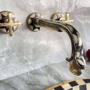 Handcrafted Unlacquered Bone and Resin Brass Wall-Mounted Bathroom Faucet