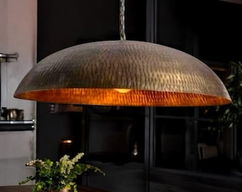 Kitchen Island Pendant Lights, hammered  Copper Pendant Light, Patina Copper Hanging Lampshade, Home Decor Hammered Antique Brass Dome Light