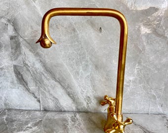 Solid Brass Square Faucet Kitchen Bathroom Tap Moroccan Handmade Cross Handle Single Hole