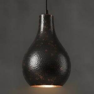 Artisanal Hand-Hammered Black Copper Teardrop Pendant – Luxury Industrial Statement Lighting for Designer Kitchens & High-End Homes