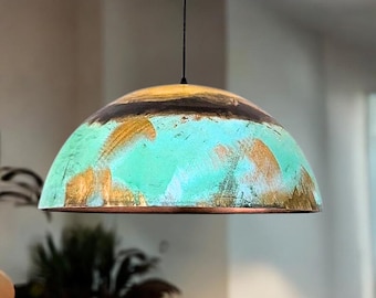 Kitchen Island Pendant Lights, Oxidized Farmhouse Copper Pendant Light, Patina Copper Hanging Lampshade, Home Decor