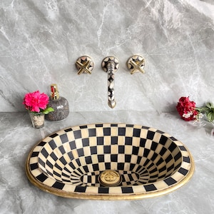 Wall Mounted Faucet For Bathroom, Unlacquered Brass Wall Mount Resin Bones Conception Plate Bathroom Faucets With Flat Cross Handles
