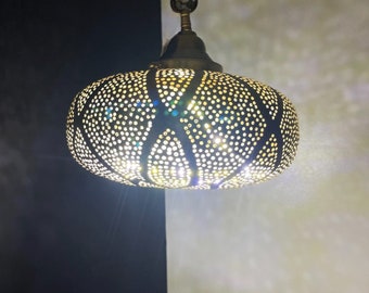 Vintage Moroccan Pendant Lamp: Handmade Brass with Antique brass Finish