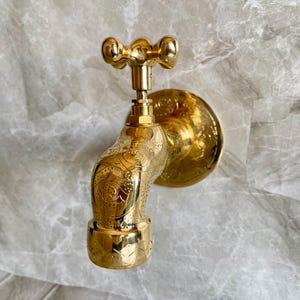Moroccan Unlacquered Brass Garden Faucet | Antique Wall Mounted Water Tap | Vintage Spigot