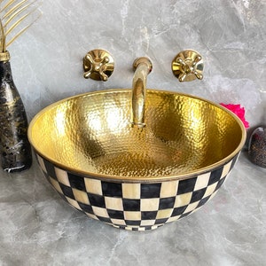Badezimmer Waschbecken, Messing Waschbecken, Knochen und Harz-Design, marokkanische Badezimmer Waschbecken, Luxus Waschbecken marokkanische Vanity Vessel Sink
