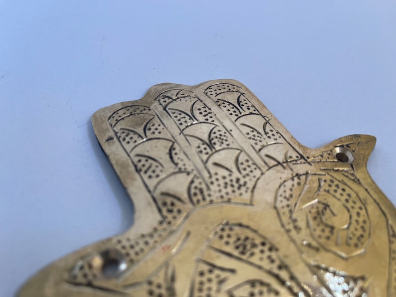 Traditional Moroccan Brass Hamsa Wall Hook Brass Khmissa zdjęcie 3