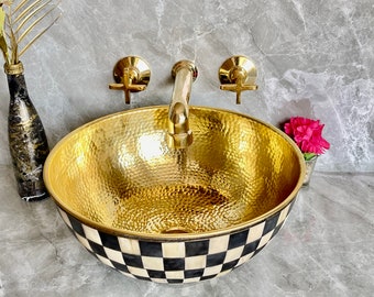 Unlacquered Brass Wall Mounted Bathroom Faucet - Handmade Smooth Wall Mount Faucet