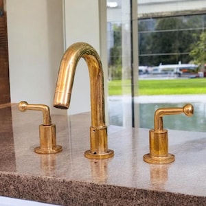 Antique Brass Vanity 3 Hole Faucet, Solid Brass Deck Mounted Bathroom Faucet, Bathroom Sink Faucet