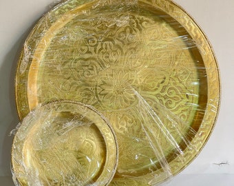 Vintage marokkanisches Teetablett aus Messing – handgefertigter Serviertisch für traditionellen marokkanischen Tee