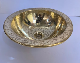 Moroccan Style Brass Bowl Sink | Handcrafted Round Unlacquered  Brass Sink Basin