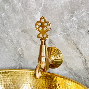 Solid Brass Powder Room Faucet - Antique Bathroom Sink Faucet with Vintage Key Handle