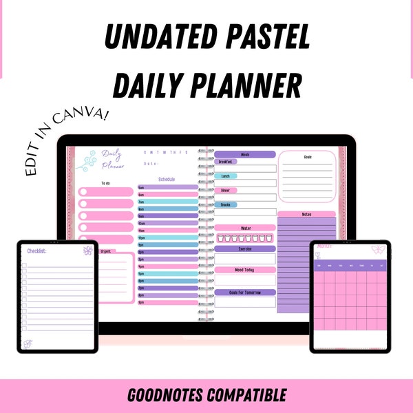 Undated Pastel Daily Planner | Digital Goodnotes Planner | Daily Digital Template | Printable Planner | Canva Templates | Printable Planner