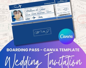 Editable Wedding Boarding Pass Canva Template Destination Wedding Printable Airline Ticket Digital Download DIY Boarding Ticket Wedding