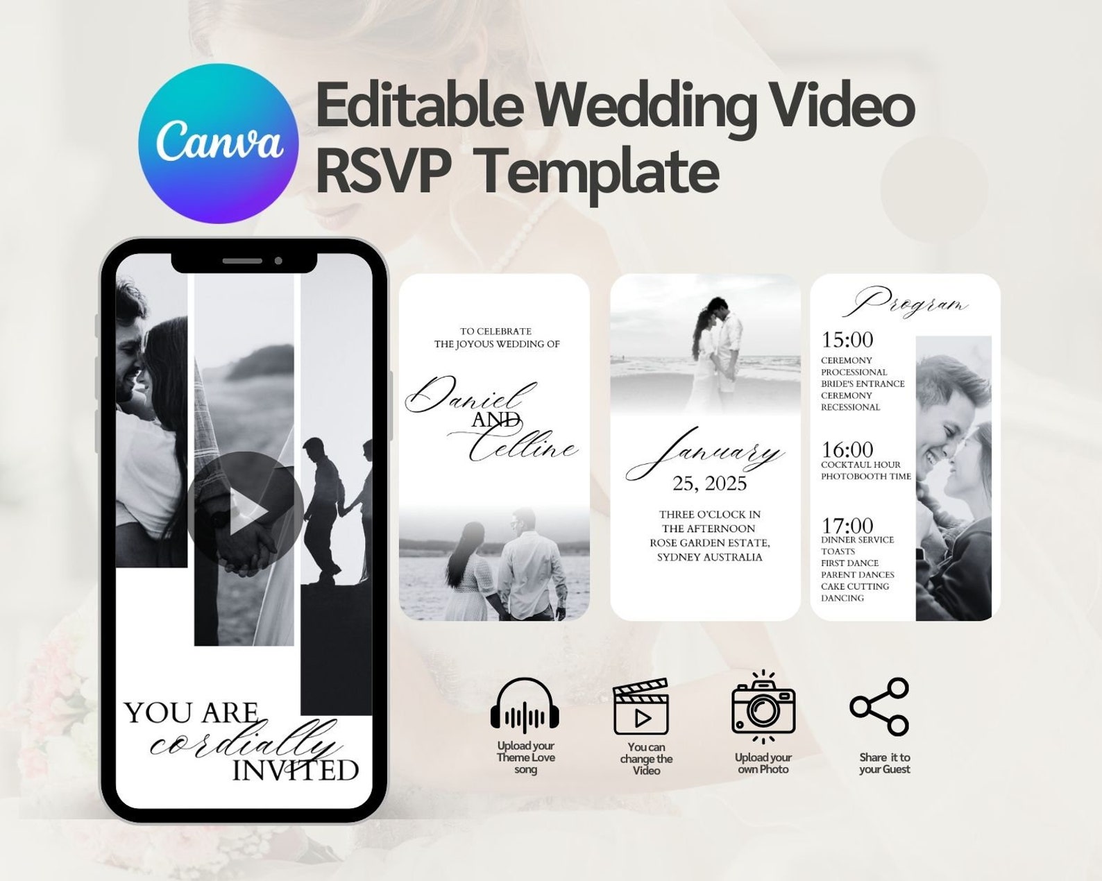 Editable Wedding Video Template Canva Save the Date Template Animated Editable Wedding Video Template Canva Save the Date Template Animated
