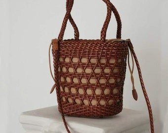 Woven Top Handle Bag, Handmade Leather Bag, Leather Shoulder Bag,