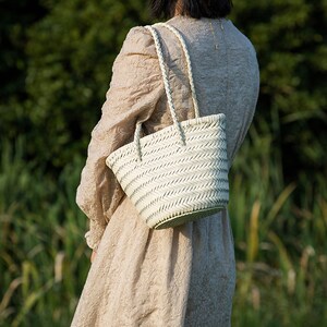 Leather Shoulder Bag, Genuine Leather Underarm Bag, Handmade Woven Small Tote Bag zdjęcie 2