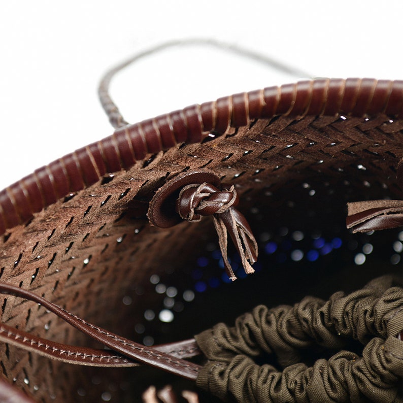 Leather Shoulder Bag, Genuine Leather Underarm Bag, Handmade Woven Small Tote Bag zdjęcie 5