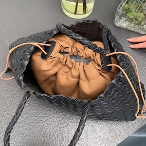 Woven Handbag, Leather Tote Bag, Handmade Woven Top Handle Bag, Women's Commuter Bag,Tote Bag image 7