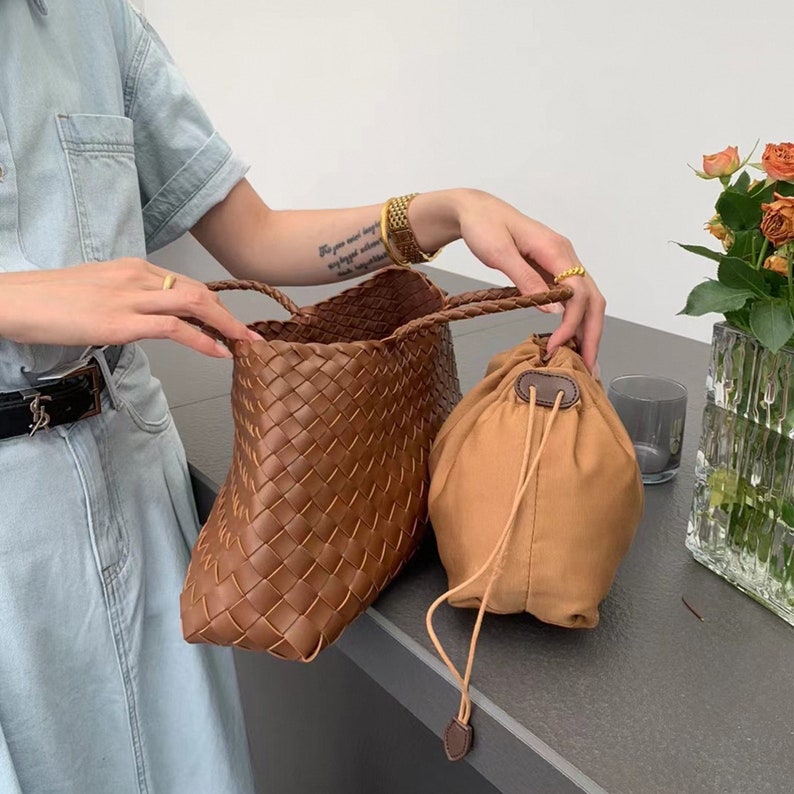 Woven Handbag, Leather Tote Bag, Handmade Woven Top Handle Bag, Women's Commuter Bag,Tote Bag image 5