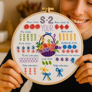 Beginner embroidery kit,Embroidery stitch sampler,Embroidery kit beginner,Embroidery starter kit