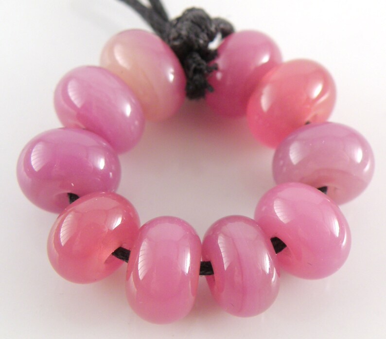 Opalino Pinks Spacers Handmade Lampwork Glass Beads Pinks, Purples 5mm SRA Set of 10 Spacer Beads image 2