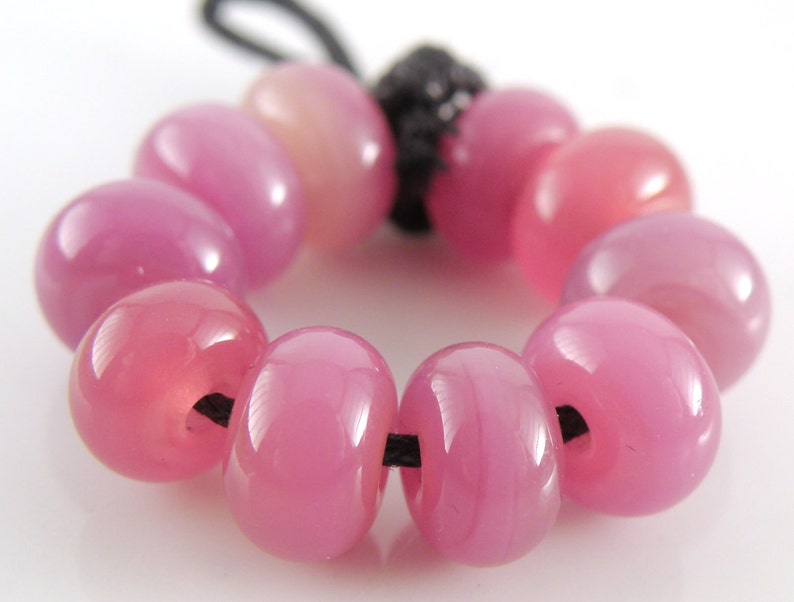 Opalino Pinks Spacers Handmade Lampwork Glass Beads Pinks, Purples 5mm SRA Set of 10 Spacer Beads image 3