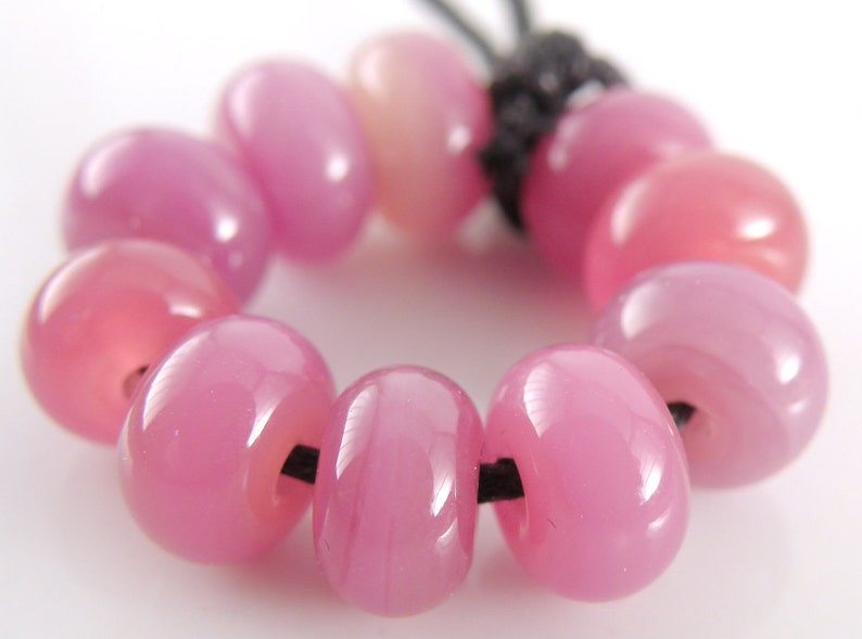 Opalino Pinks Spacers Handmade Lampwork Glass Beads Pinks, Purples 5mm SRA Set of 10 Spacer Beads image 4