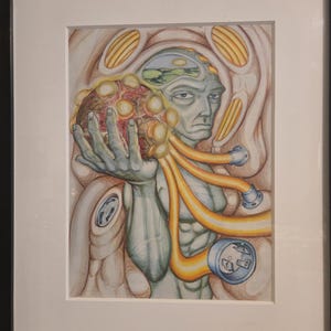 Disconnected. 15x18 Original  drawing, colored pencil on paper. Framed in glass.