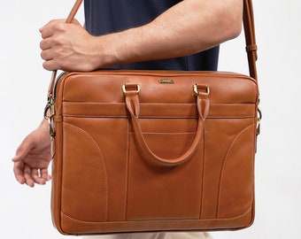 Brown Genuine Leather Laptop Bag, Black Leather Briefcase, Handmade Messenger Bag, Unisex Shoulder Bag, Laptop Shoulder Bag
