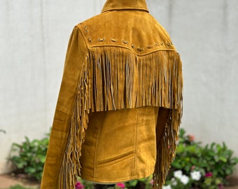 Men's Brown 100% Genuine Suede Leather Fringe Jacket, Western Style Suede Leather Fringe Jacket, Cowboy Jacket, Gift For Him