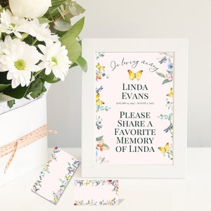 Cartes mémoire pour invités funéraires, connexion PDF pour service commémoratif, cartes de condoléances avec papillons, ruban souvenir célébration de la vie ID125