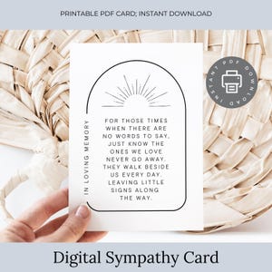 Carte de sympathie commémorative, carte de condoléances imprimable, téléchargement numérique pour un souvenir affectueux, cadeau de soutien pour le deuil, carte de deuil ID325