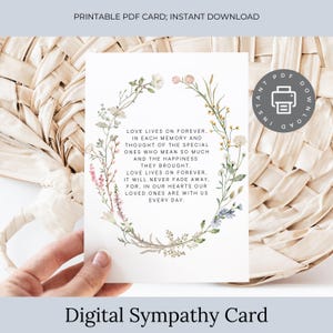 Carte de sympathie, carte commémorative, perte d'un être cher, carte de condoléances, cadeau de deuil, deuil, carte mémoire d'amoureux, ID318 imprimable
