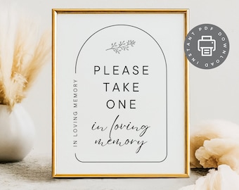 Funeral Favor Sign, Minimal Token Gift Poster, Memorial Service Keepsake, Bulk Celebration of Life Guest Gift PDF, Bereavement Present ID86