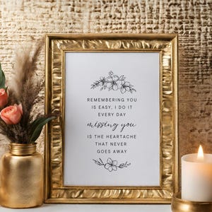 Funeral Memorial Poem Art, Elegant Remembrance Poem Print, Memorial