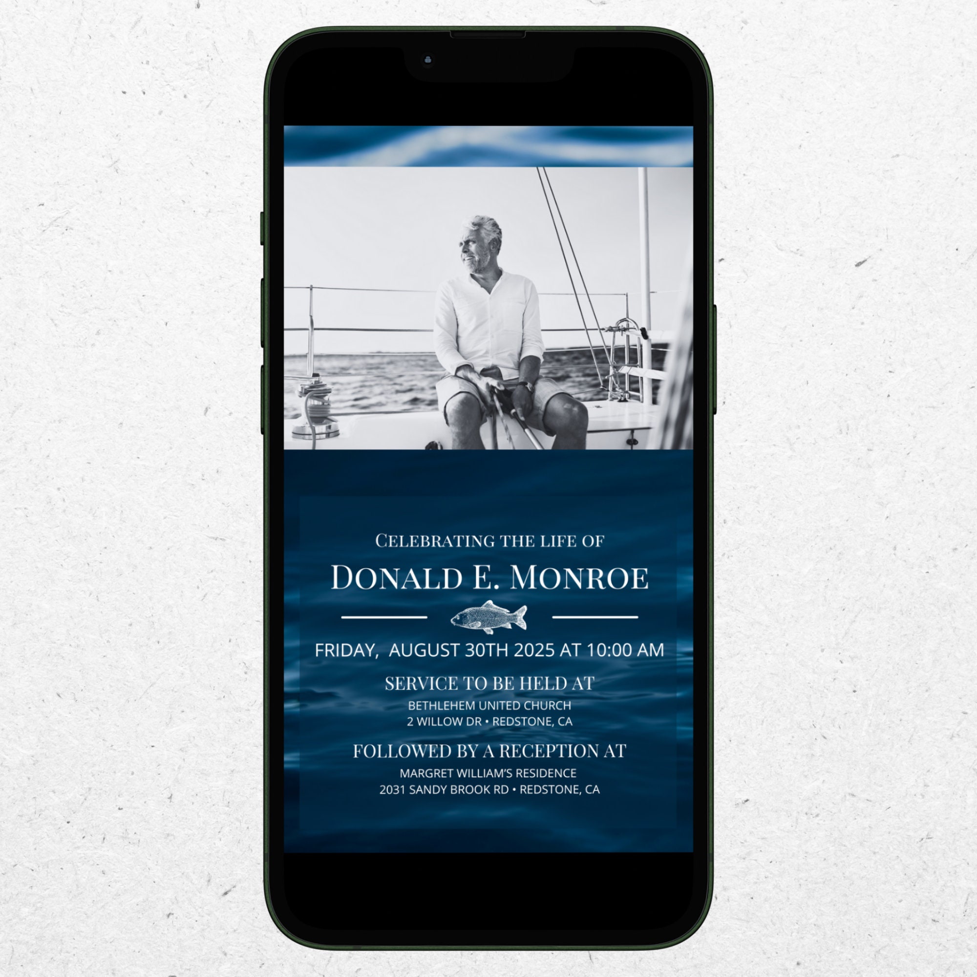 Celebration of Life Invitation Fishing Digital Template, Electronic ...