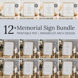 Memorial Sign Bundle, Funeral Poster PDFs, Celebration of Life Printable Poems, Minimalist Funeral Favor Signs, Memory Table PNGs ID494